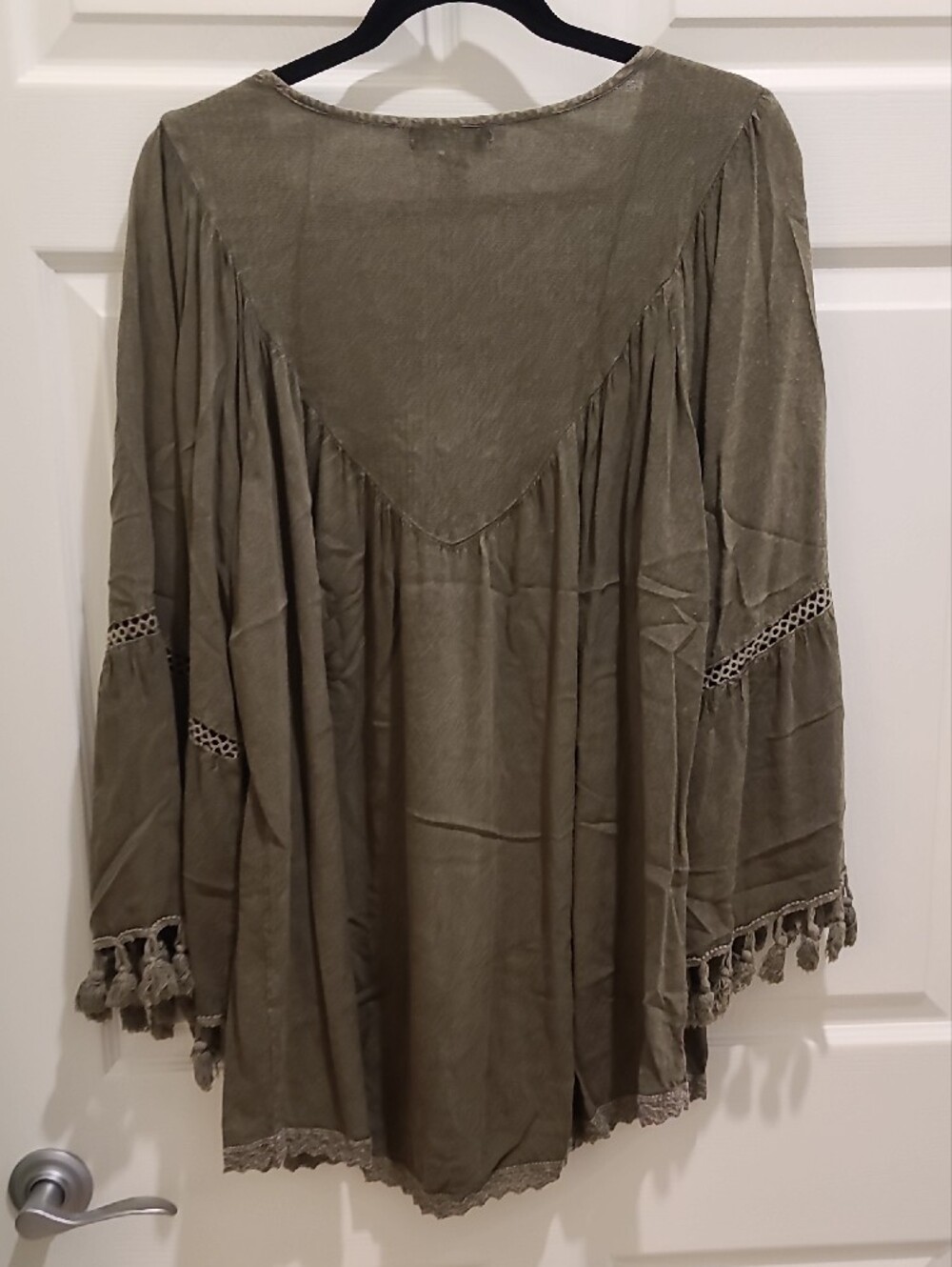 Studio West Olive Embroidered V-Neck Tunic with Tassels - Picture 5 of 5